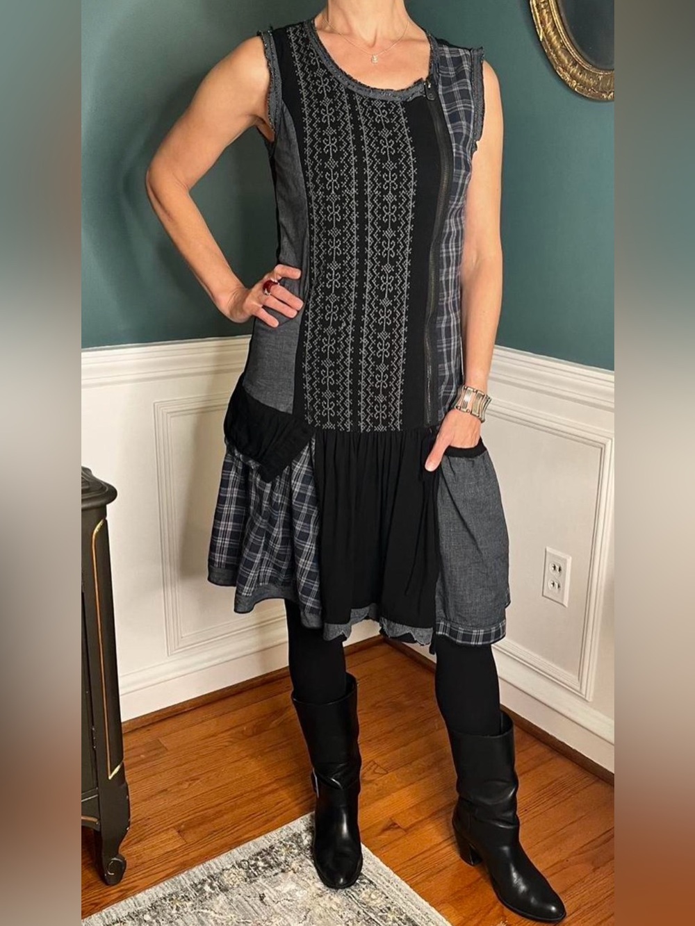 Desigual Black & Gray Patchwork Sleeveless Dress